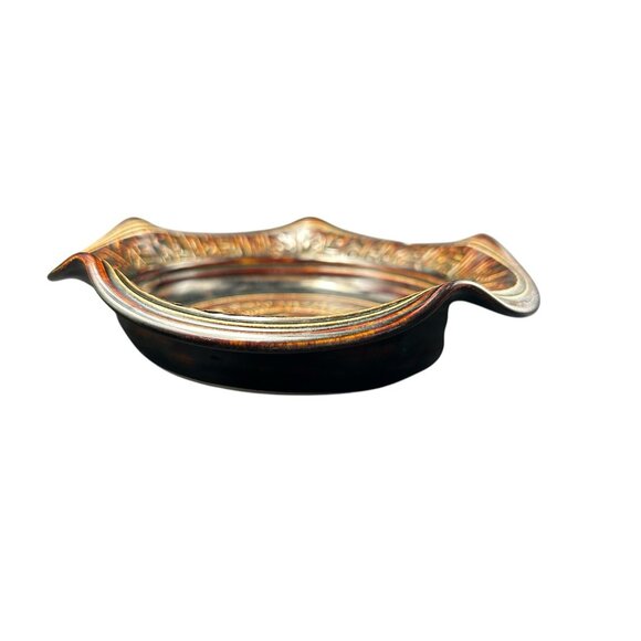 Brie Bowl Shallow Dish by Robert Fishman Studio Art Pottery Ruffle Edge Signed - Picture 3 of 8